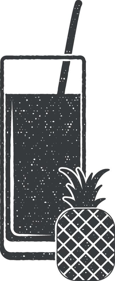 pineapple juice in a glass vector icon illustration with stamp effect