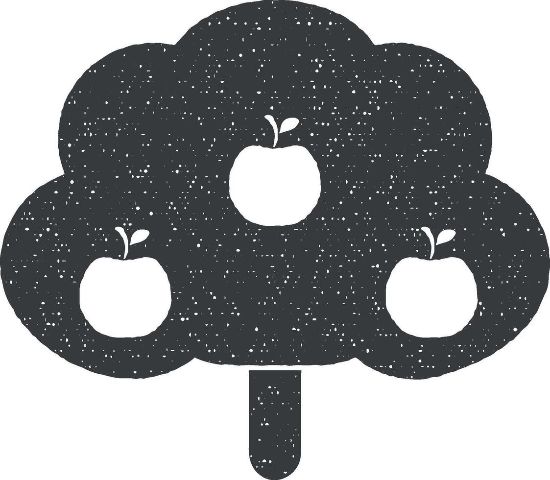 Apple tree vector icon illustration with stamp effect