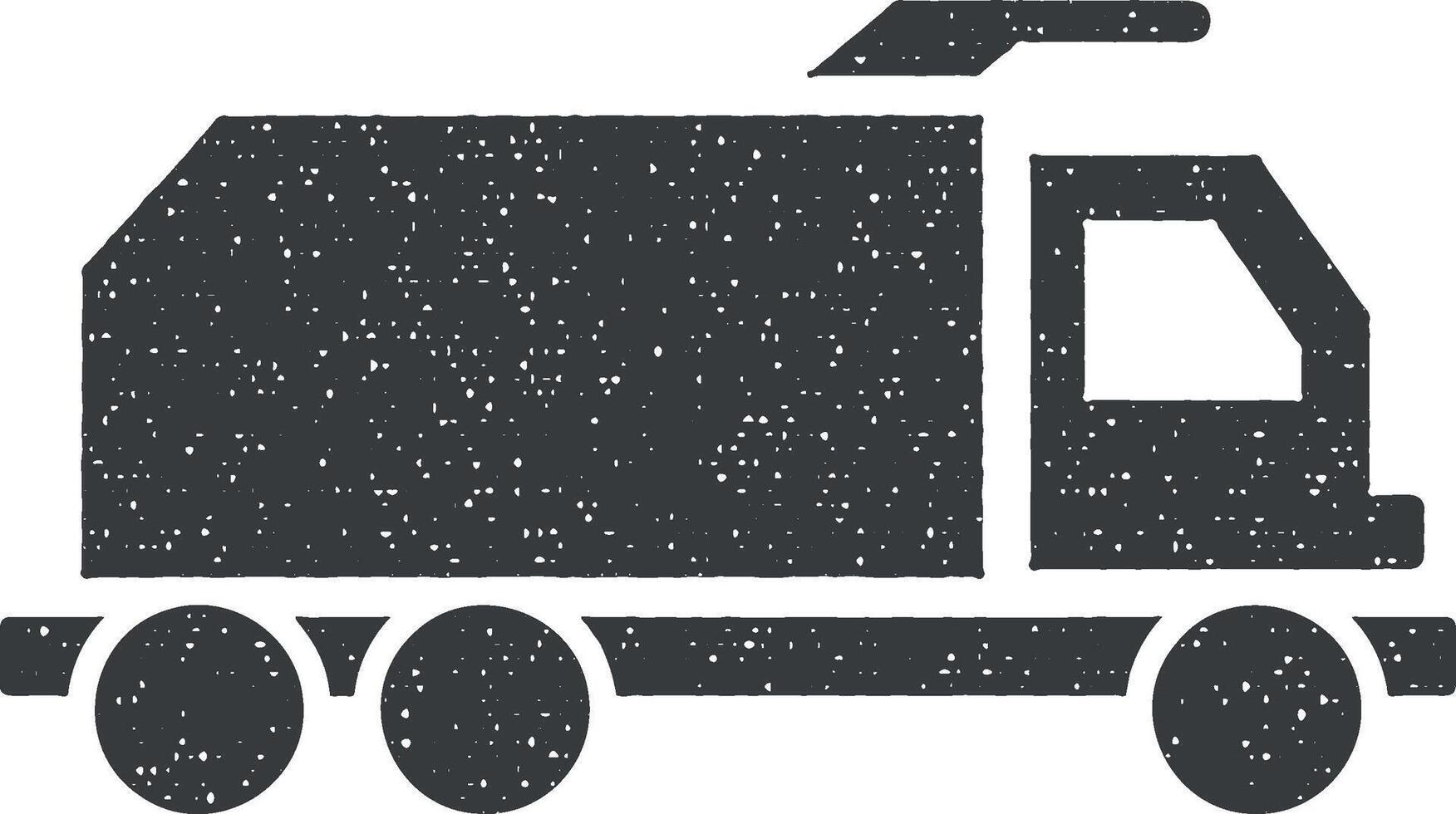 Garbage truck, car vector icon illustration with stamp effect