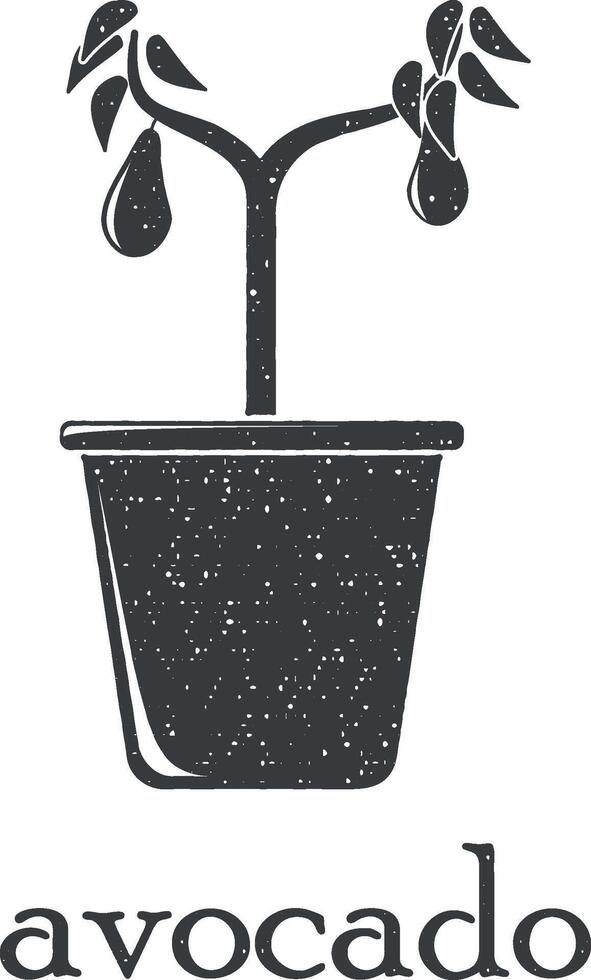 avocado tree in pot vector icon illustration with stamp effect