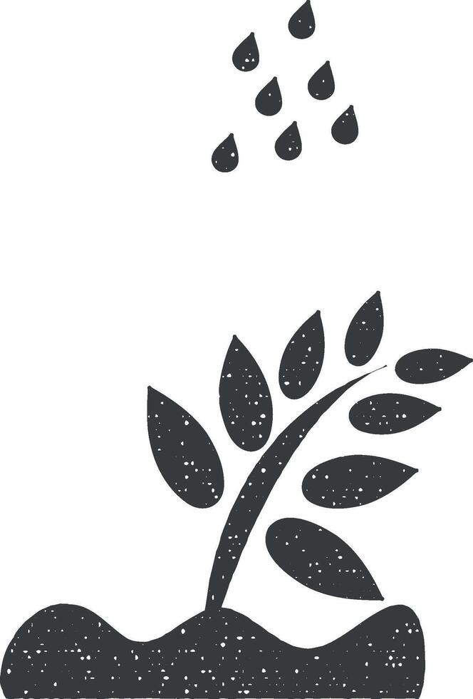 lluvia en un planta vector icono ilustración con sello efecto