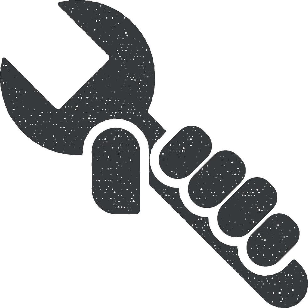 hand and spanner vector icon illustration with stamp effect