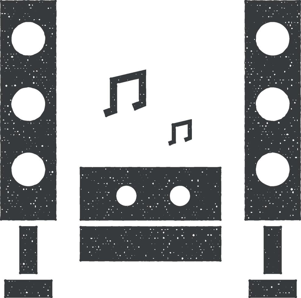 Karaoke, home, speaker vector icon illustration with stamp effect