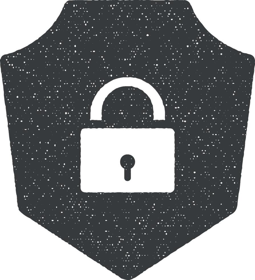 shield and lock vector icon illustration with stamp effect