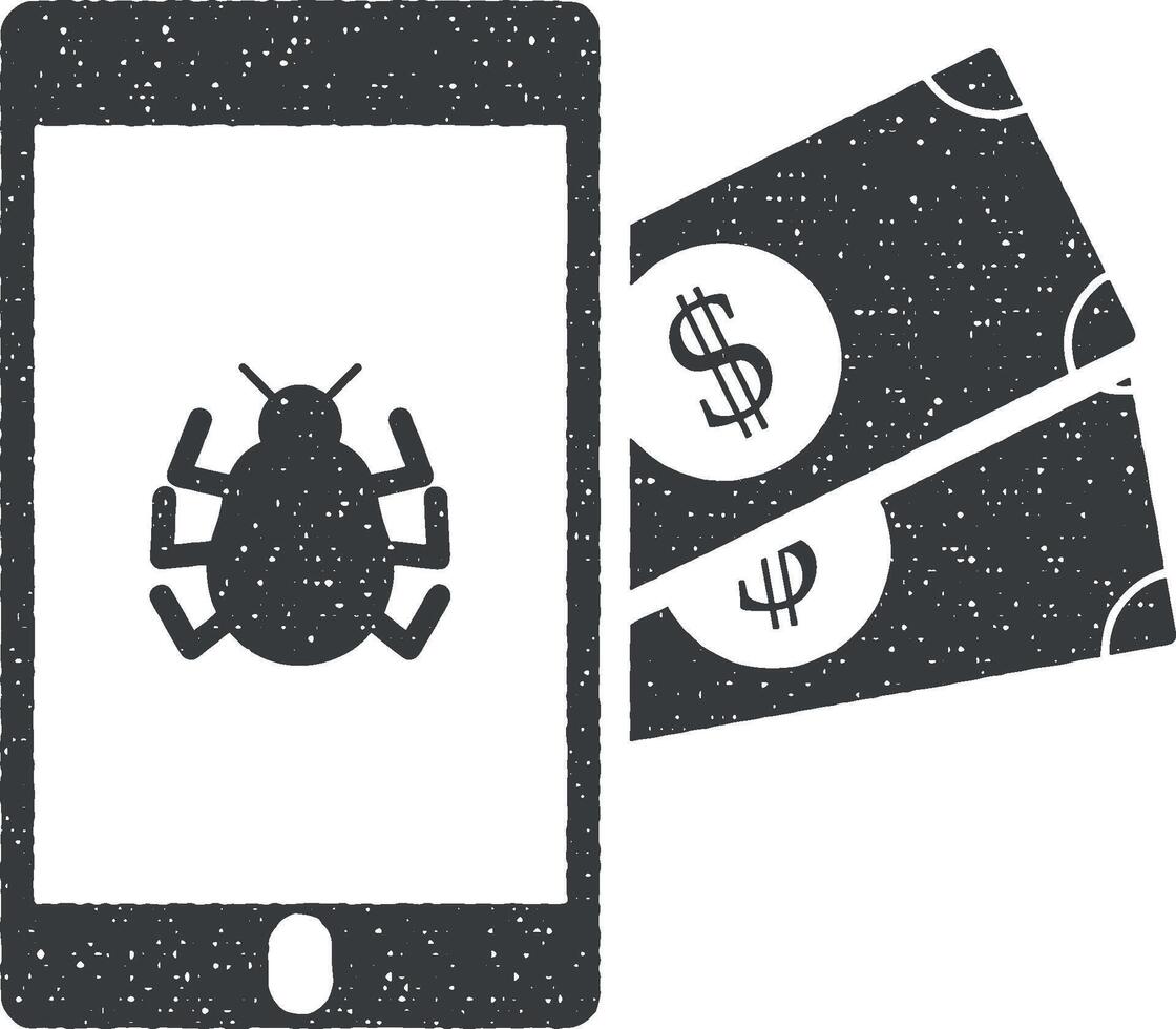 steal money with a virus vector icon illustration with stamp effect