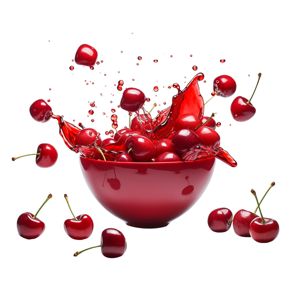 AI generated Flying cherries splashing in water isolated on transparent background png