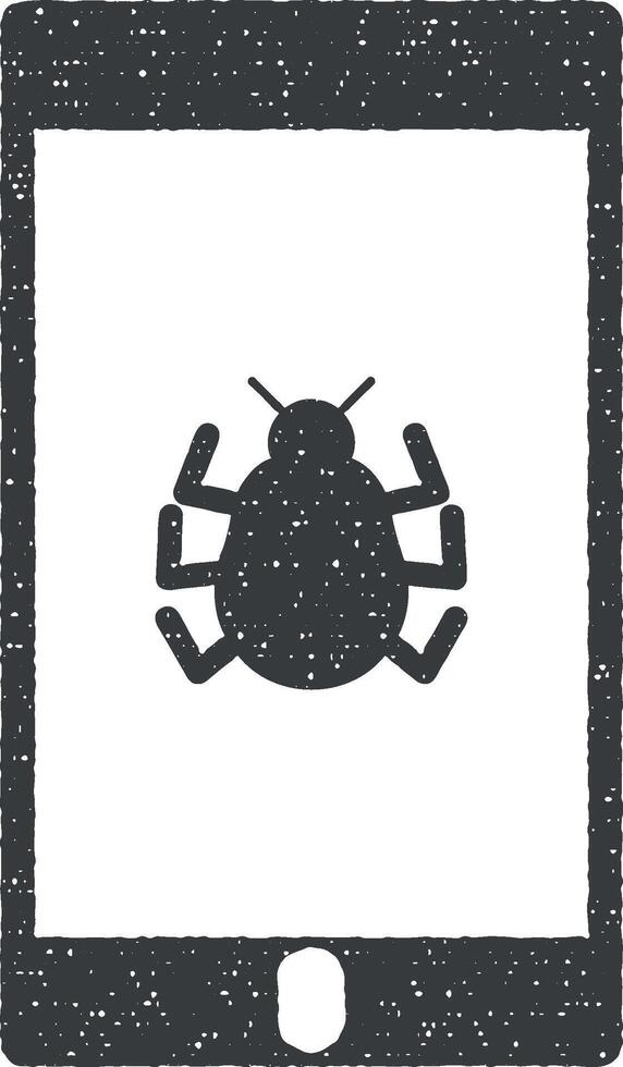 virus in smart phone vector icon illustration with stamp effect