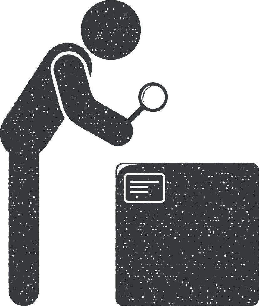 check parcel and magnifier vector icon illustration with stamp effect