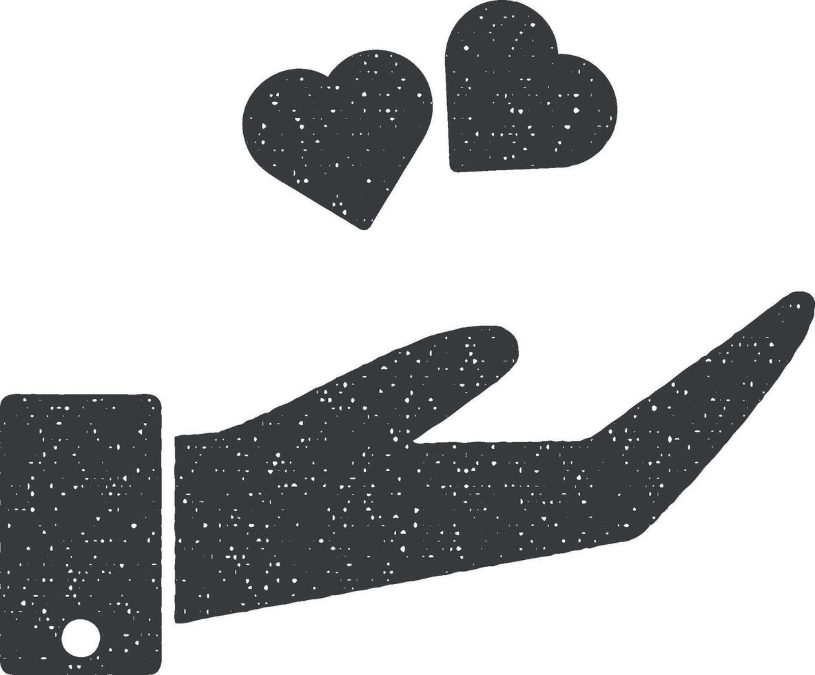 hand and heart vector icon illustration with stamp effect