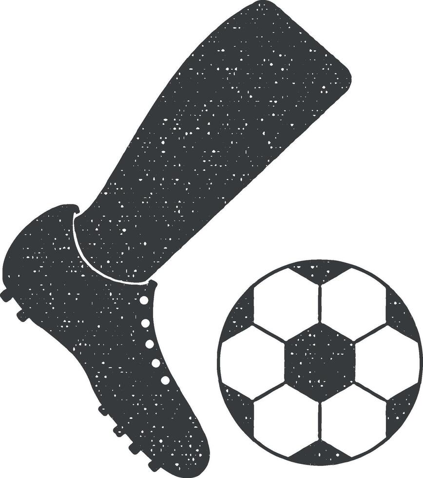 Foot and soccer ball vector icon illustration with stamp effect