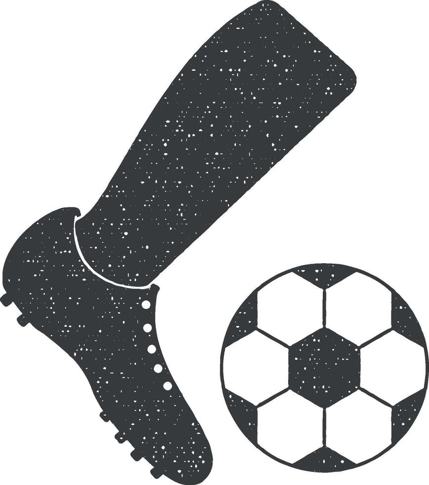 pie y fútbol pelota vector icono ilustración con sello efecto