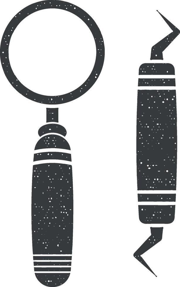 dentist, medical instrument, dentist tools, dental vector icon illustration with stamp effect