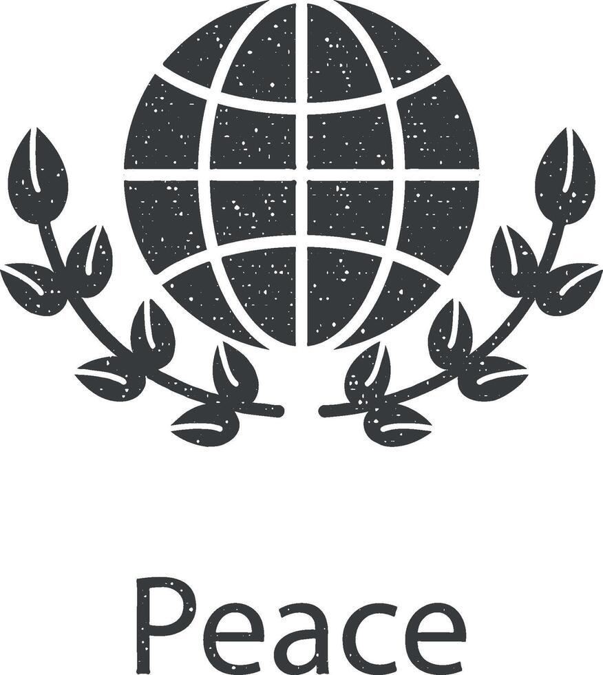 peace, globe, flower vector icon illustration with stamp effect