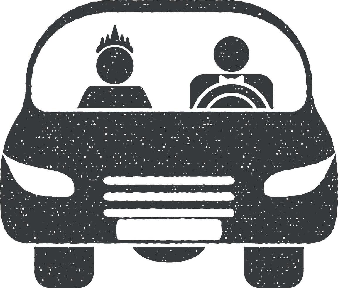 newlyweds in the car vector icon illustration with stamp effect