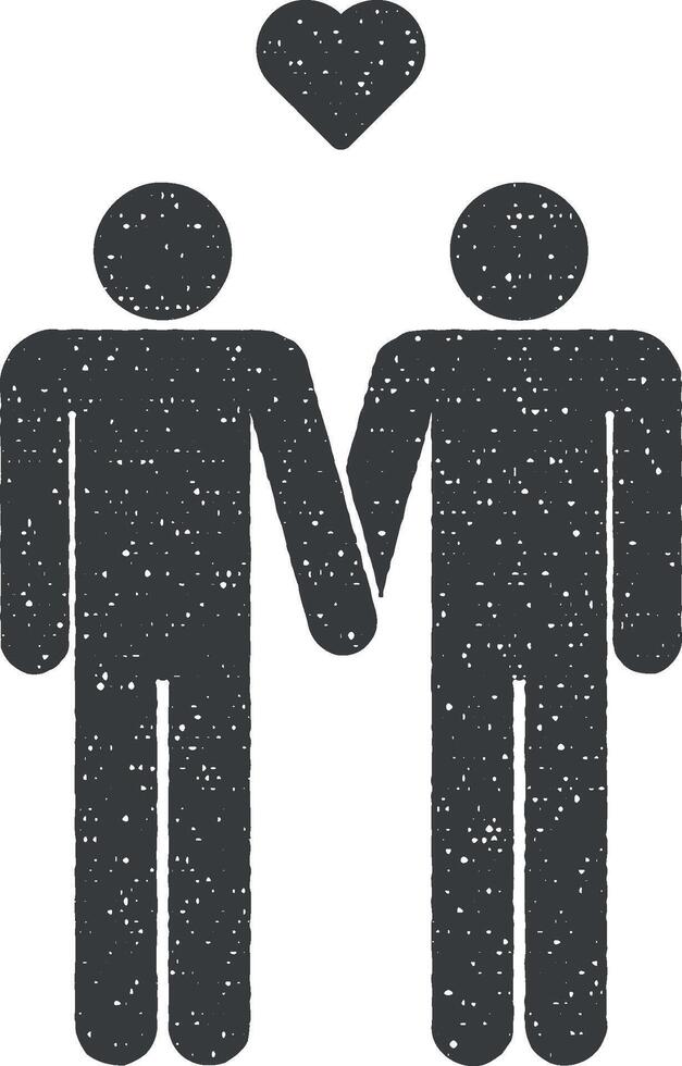 gay couple in love vector icon illustration with stamp effect