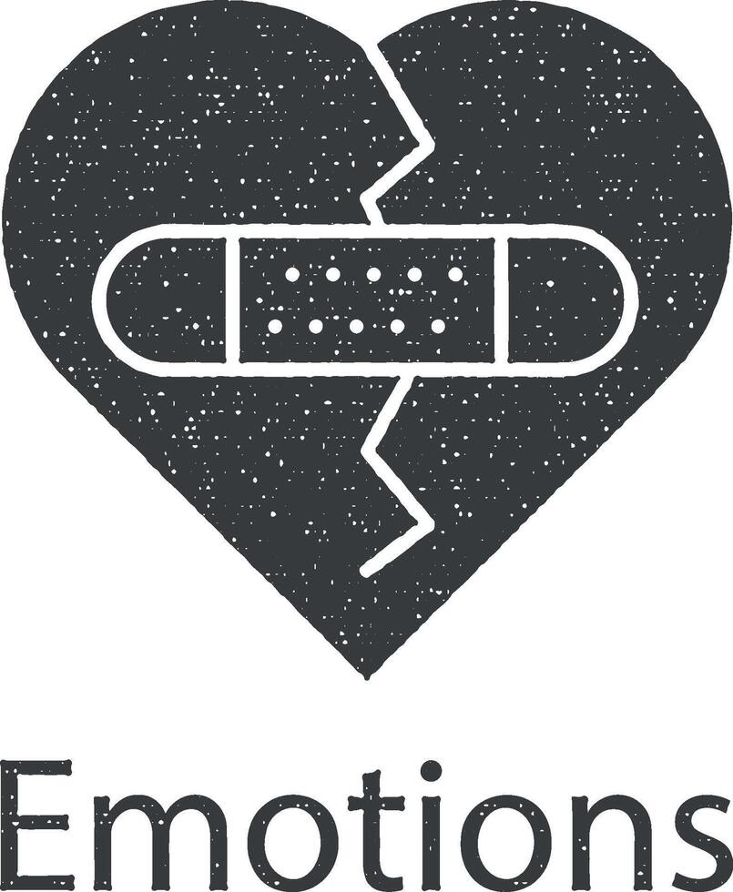 broken, emotions, forgiveness, heart, love vector icon illustration with stamp effect