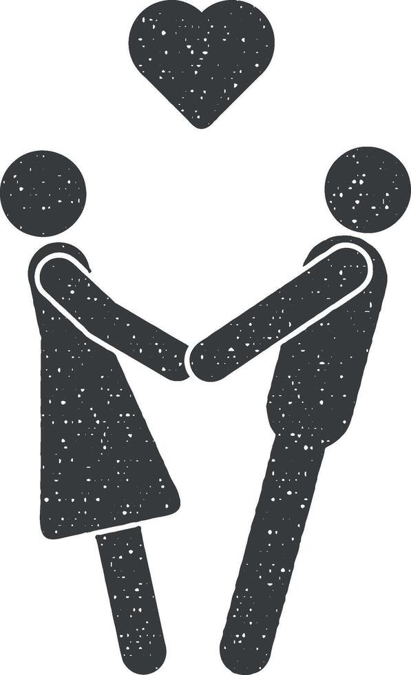 Pareja en amor sostener manos vector icono ilustración con sello efecto