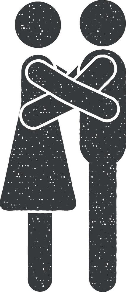hugging couple vector icon illustration with stamp effect