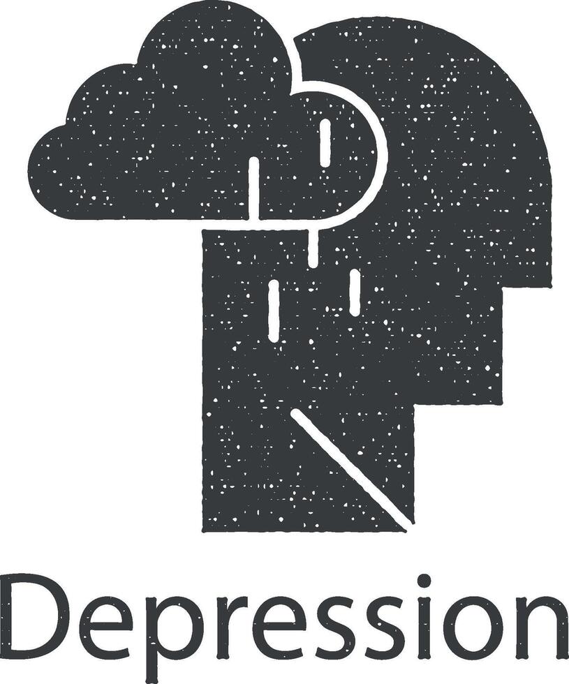 depression, grief, human, melancholy, sad vector icon illustration with stamp effect