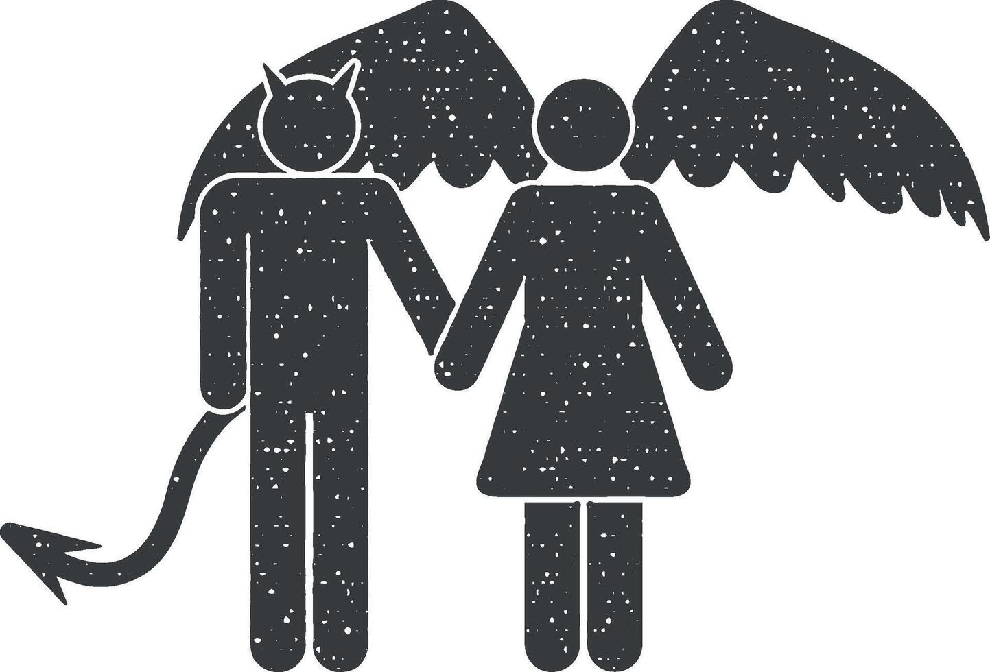 couple angel and demon vector icon illustration with stamp effect