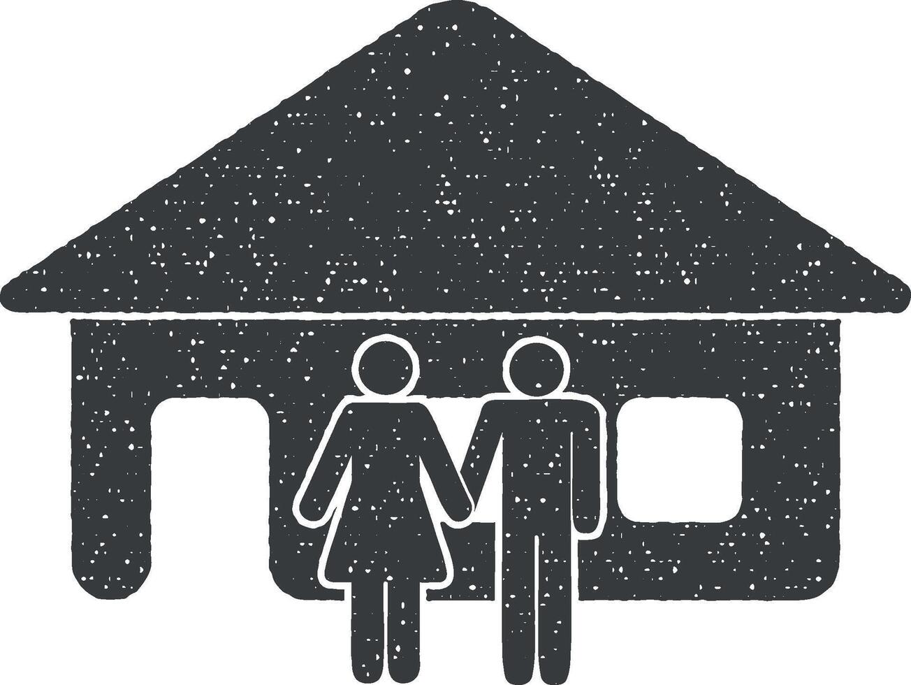 family near the house vector icon illustration with stamp effect