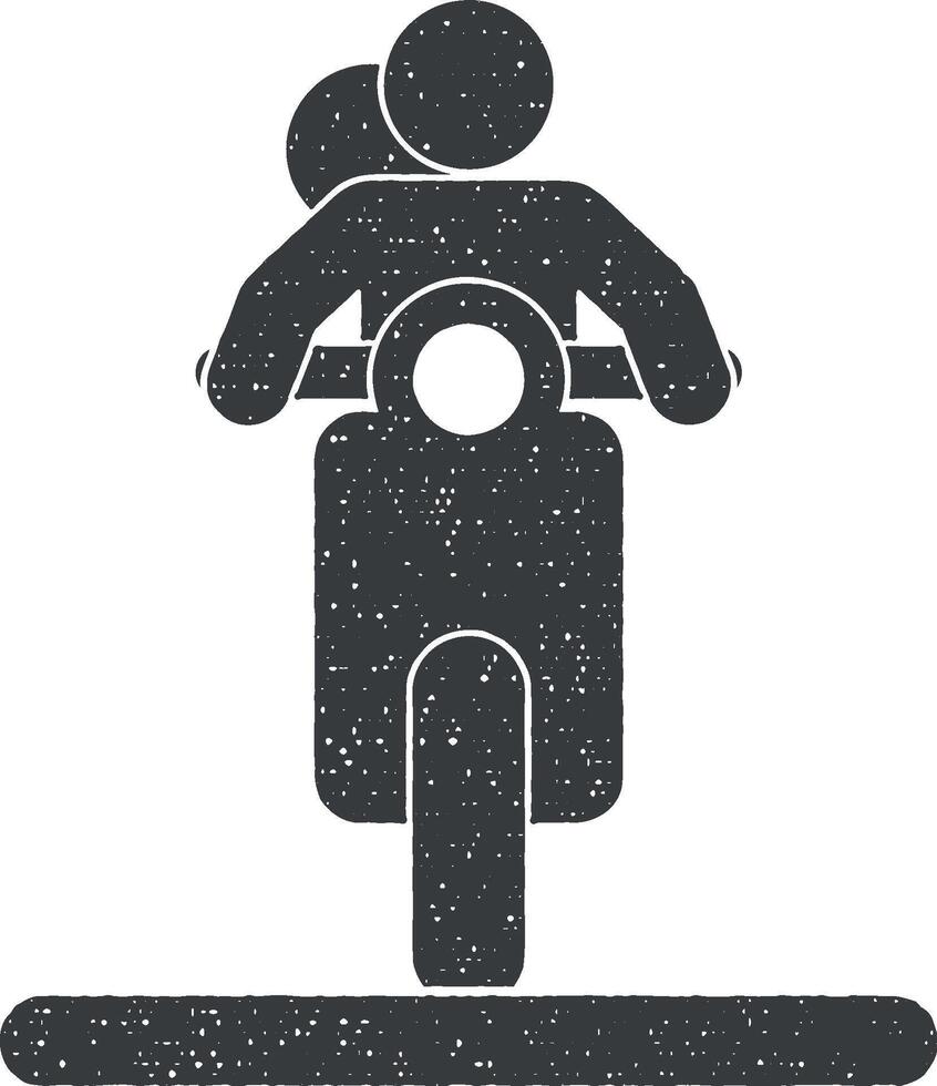 couple on a motorcycle vector icon illustration with stamp effect