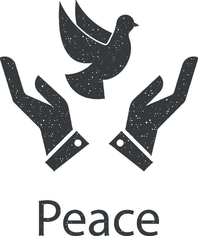 dove, hands, peace vector icon illustration with stamp effect