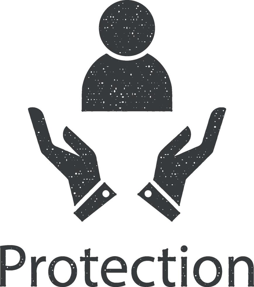 care, human, people, protection vector icon illustration with stamp effect