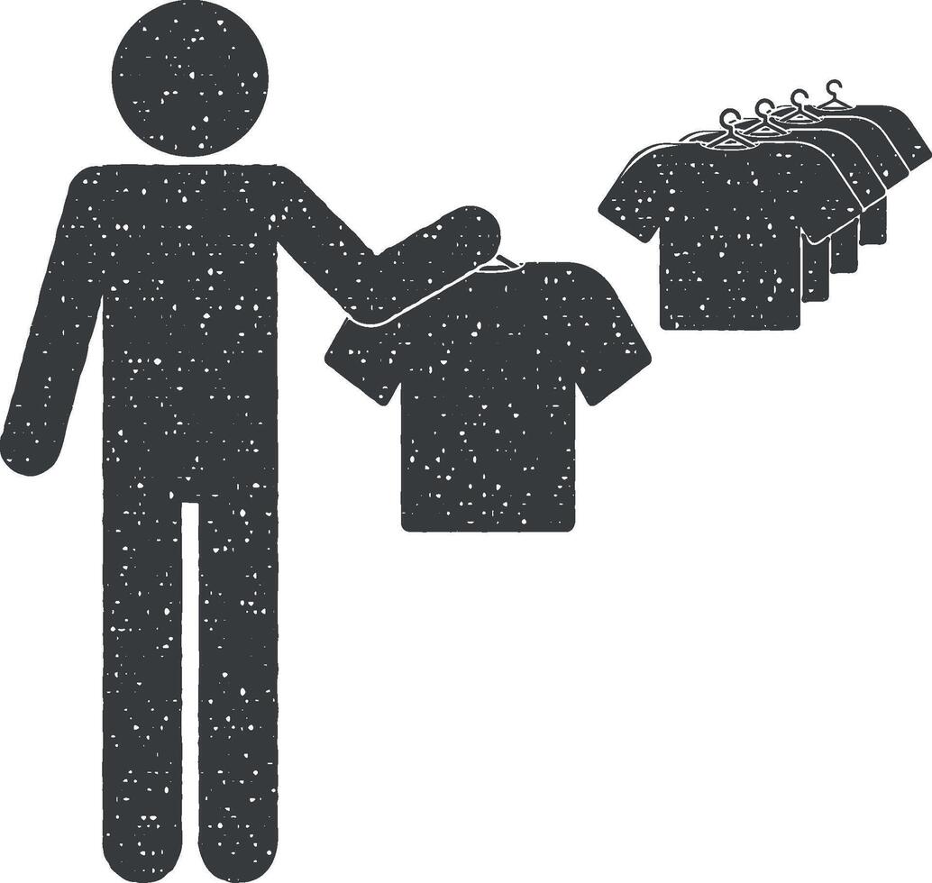 man chooses a T-shirt vector icon illustration with stamp effect