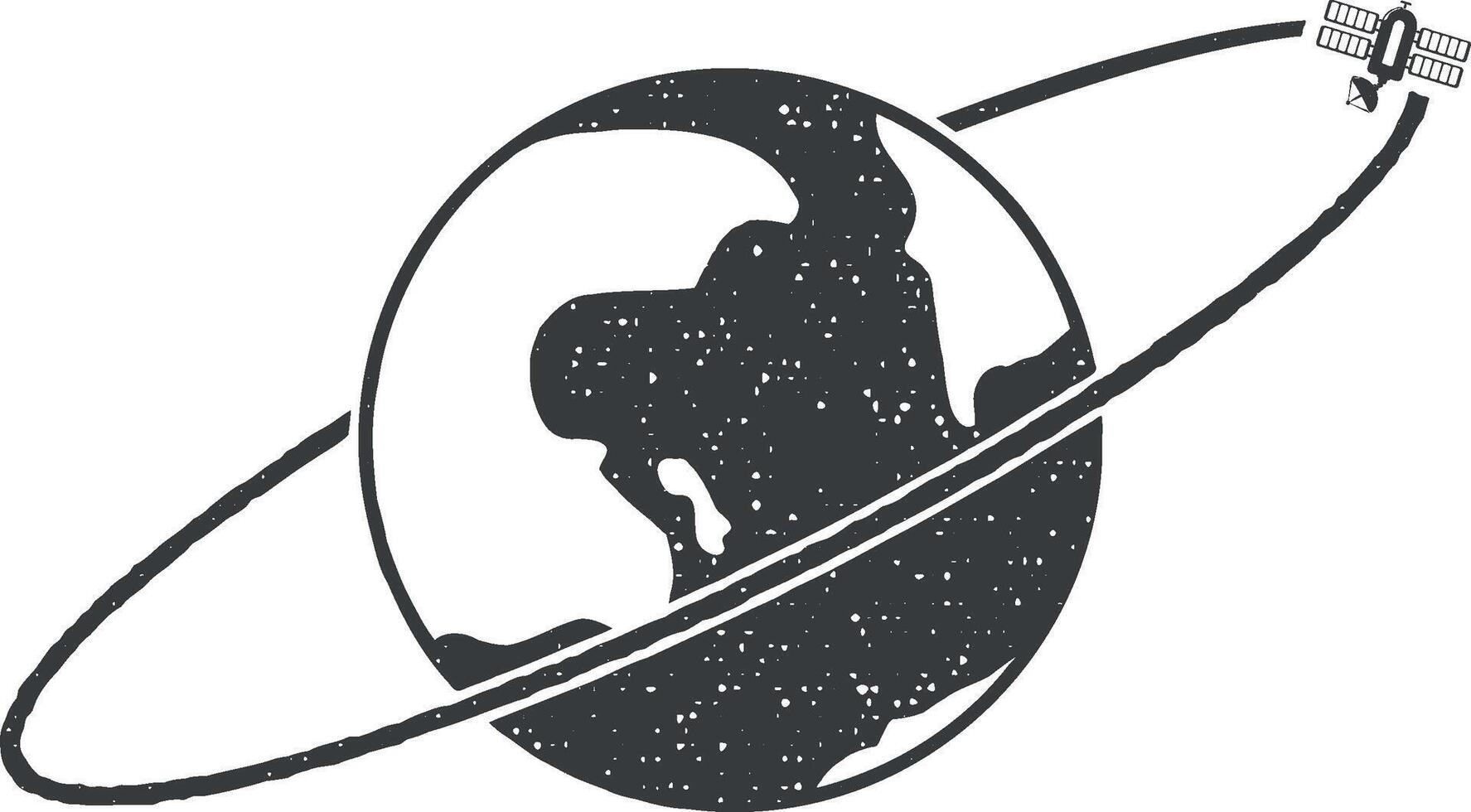 artificial satellite and earth vector icon illustration with stamp effect