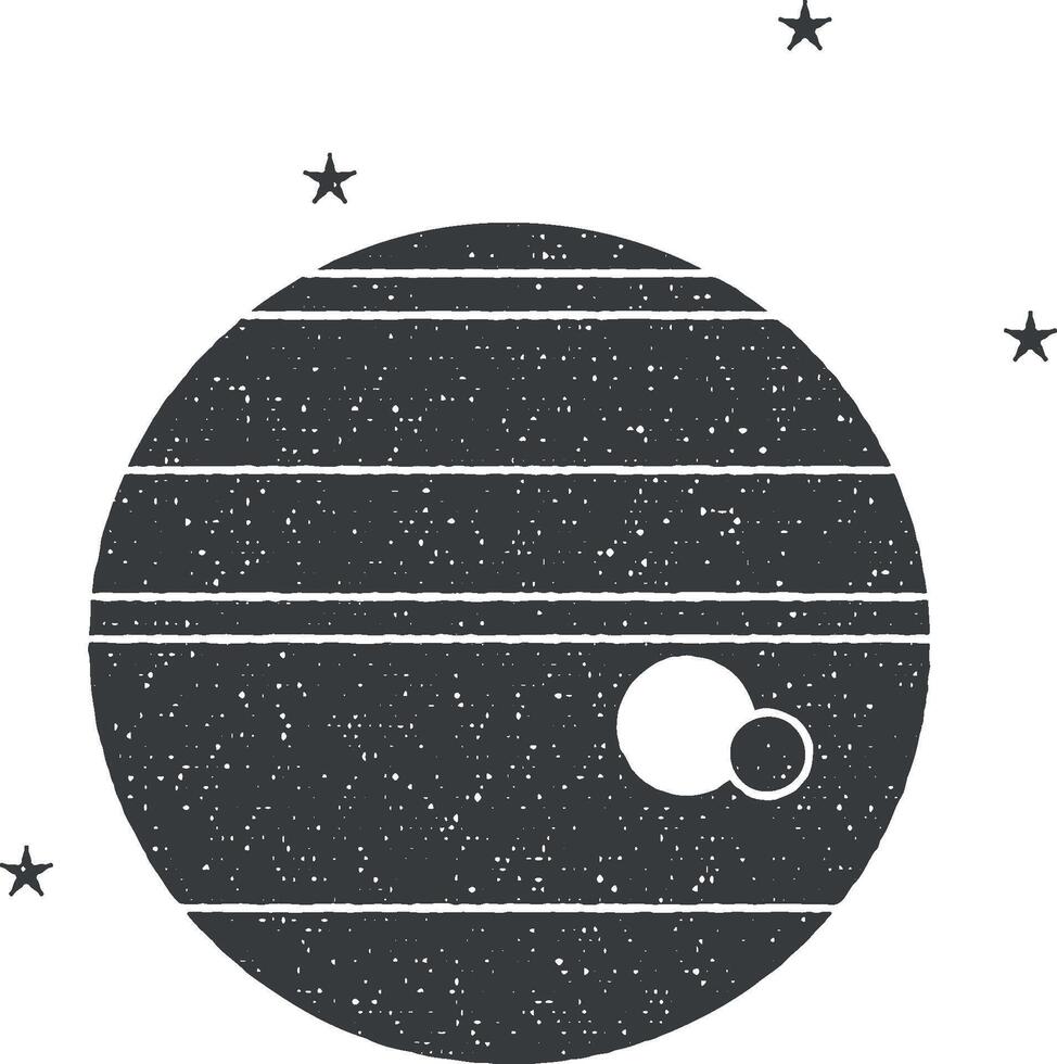 Jupiter and Satellites vector icon illustration with stamp effect