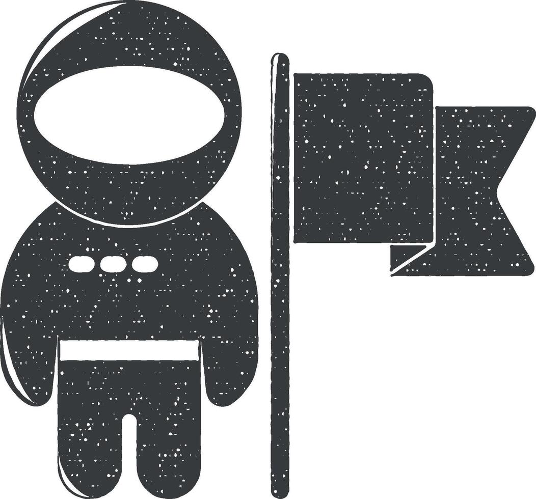 astronaut and flag vector icon illustration with stamp effect