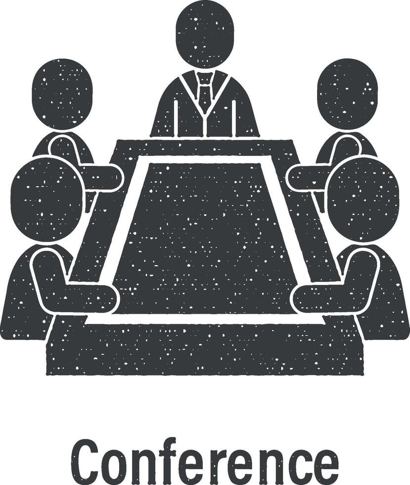 Team work, conference, meeting, team, users vector icon illustration with stamp effect