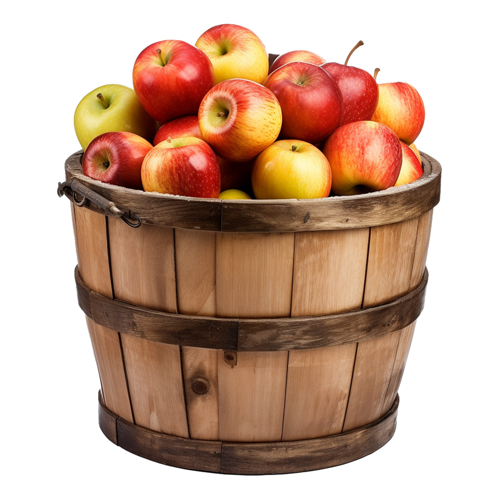 AI generated Apples in a wooden barrel isolated on transparent background png