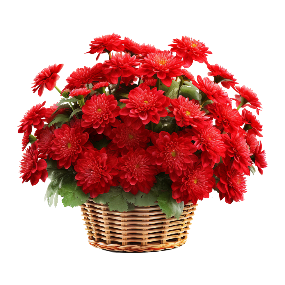 AI generated Basket of red chrysanthemums isolated on transparent background png