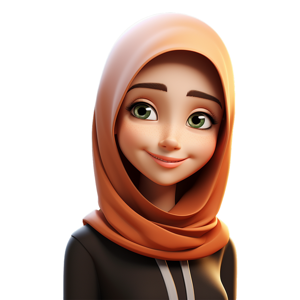 AI generated 3d cartoon muslim girl smiling portrait isolated on ...