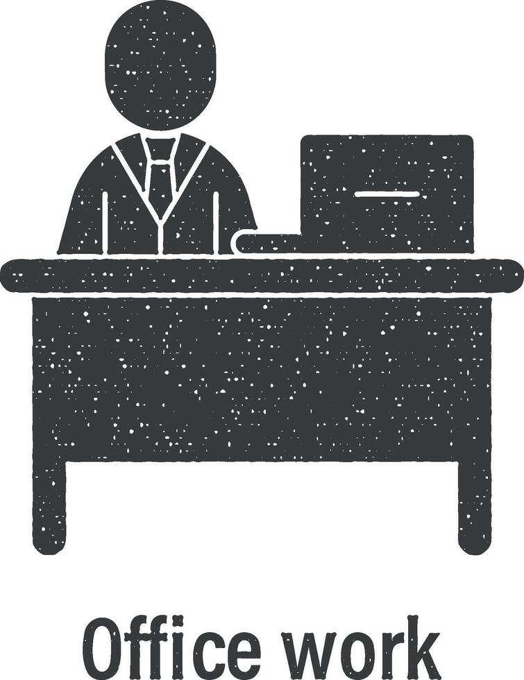 Team work, office work, user, team, laptop vector icon illustration with stamp effect