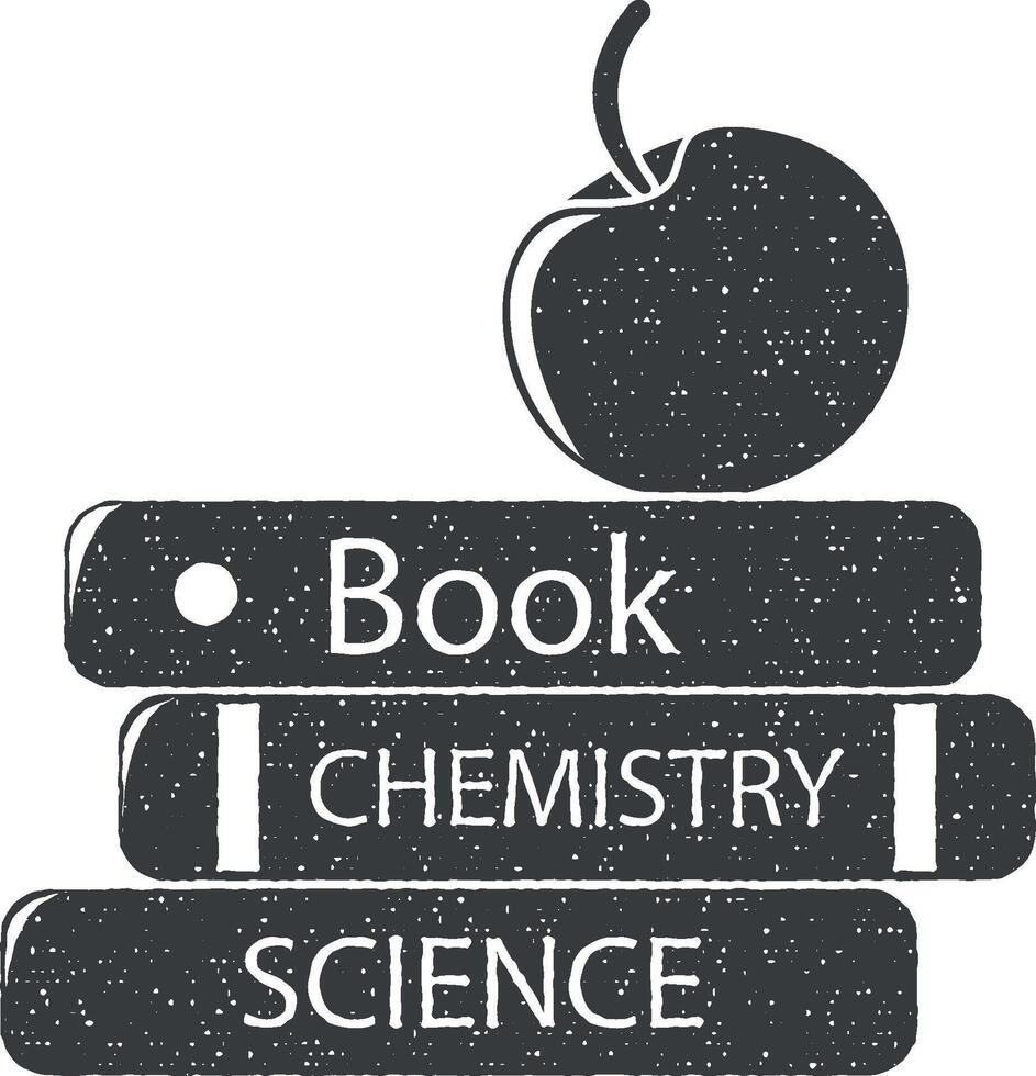apple and scientific books vector icon illustration with stamp effect