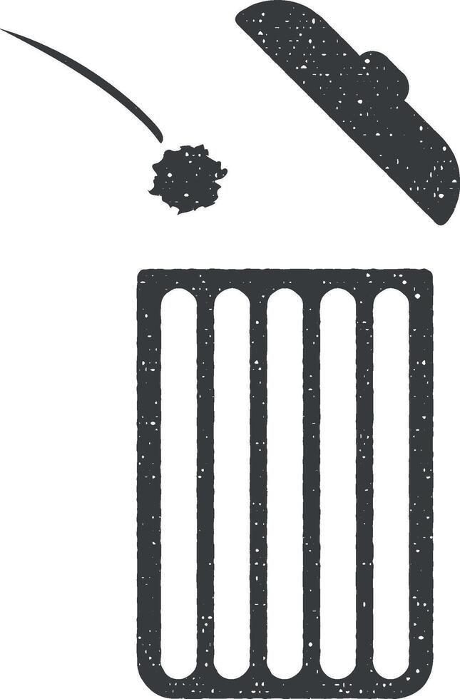 throw garbage in the trash can vector icon illustration with stamp effect