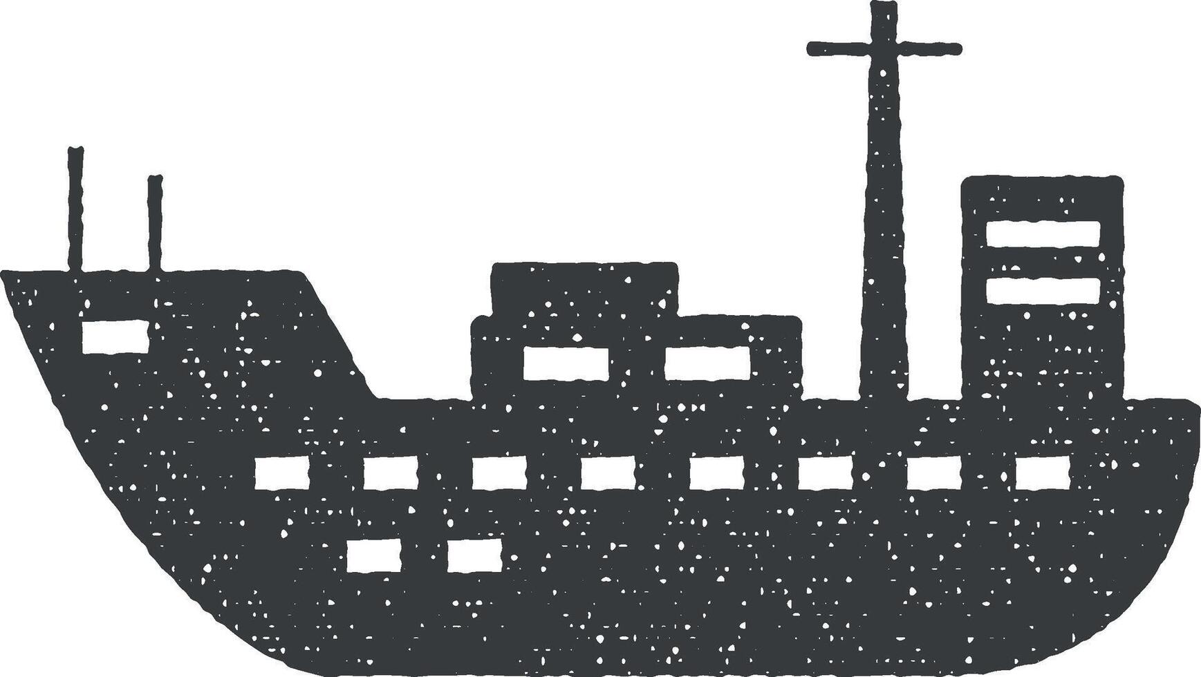 Water transport, cargo ship vector icon illustration with stamp effect