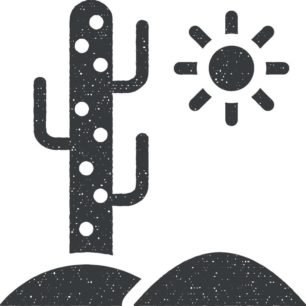 Cactus, sun vector icon illustration with stamp effect