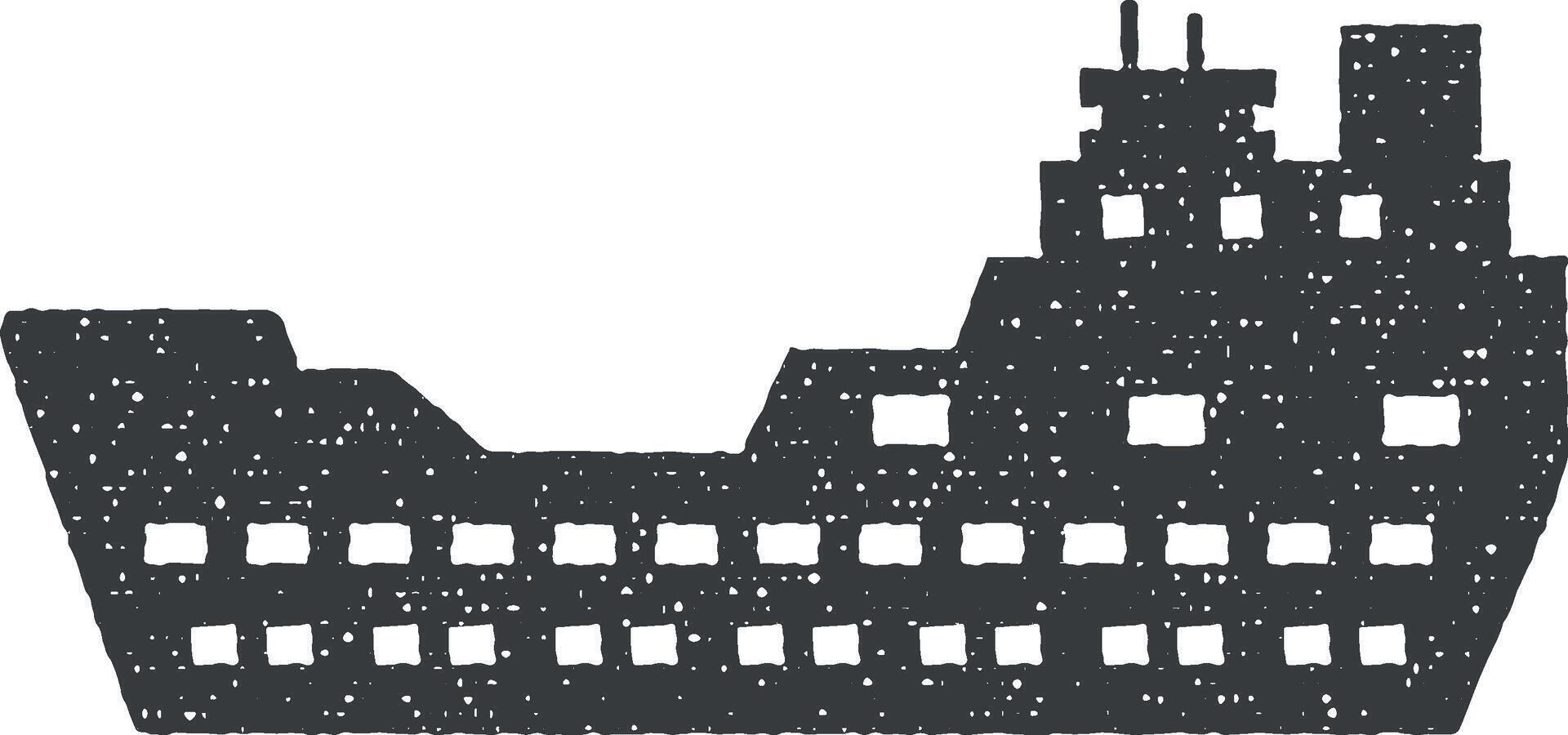 Water transport, cargo ship vector icon illustration with stamp effect