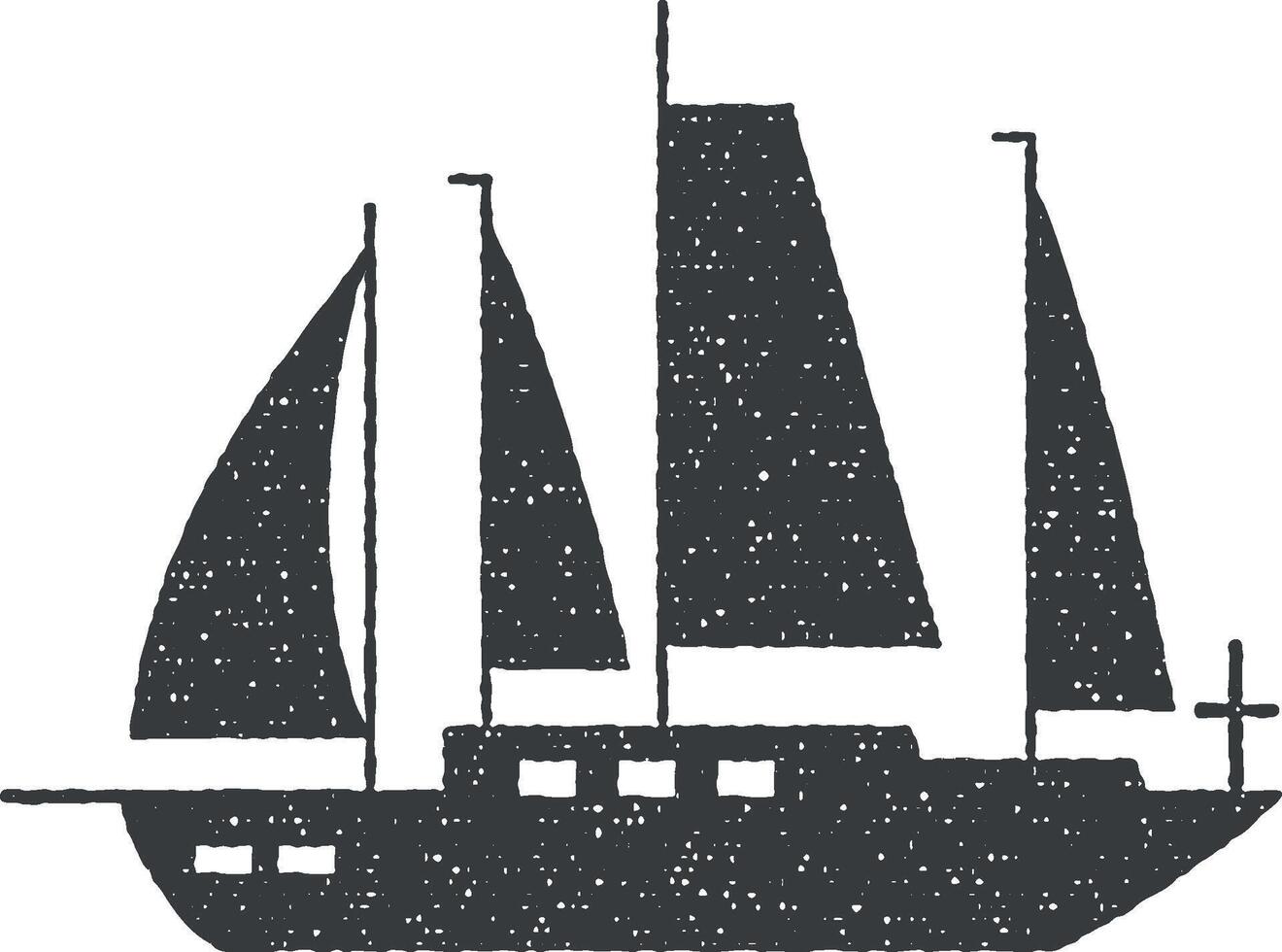 Water transport, sailing ship vector icon illustration with stamp effect