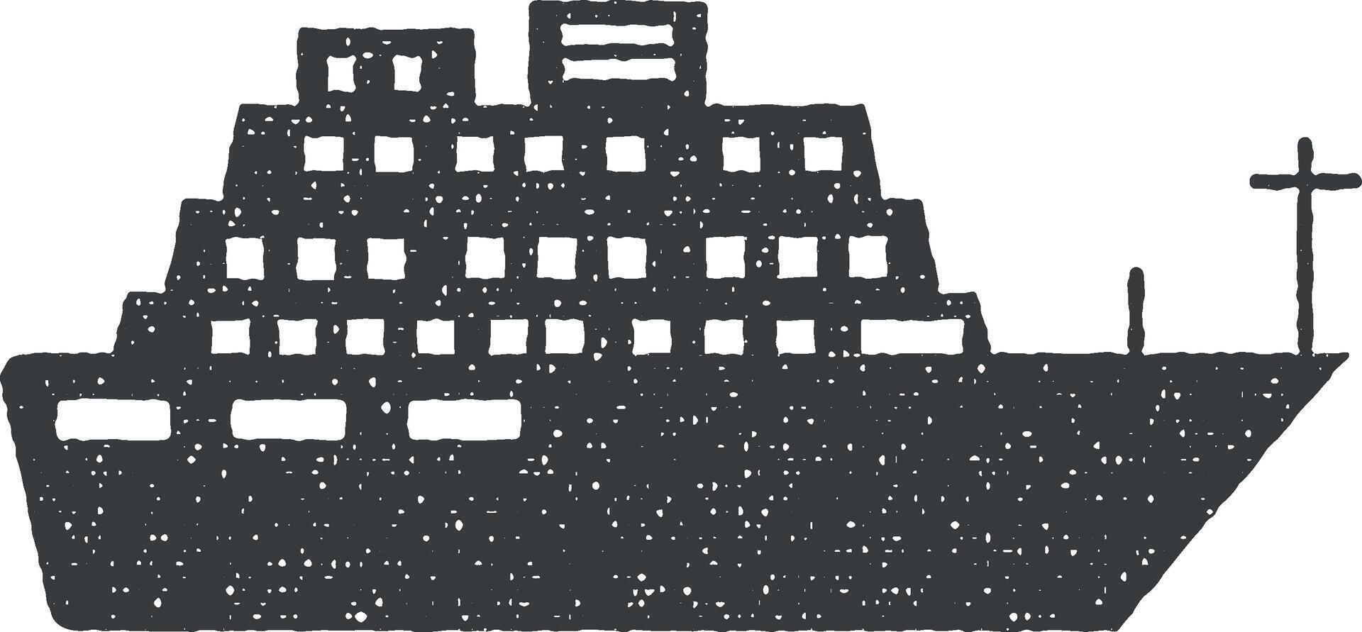 Water transport, cruise ship vector icon illustration with stamp effect