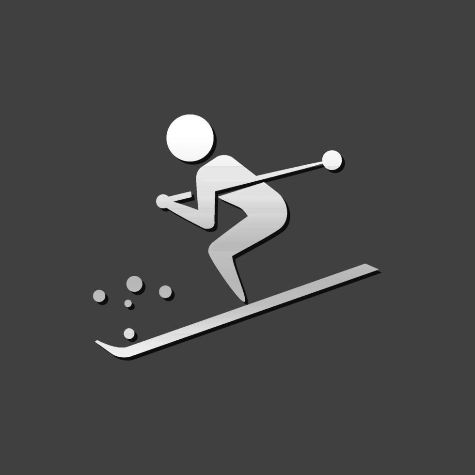 Ski icon in metallic grey color style.Winter sport, mountain vector