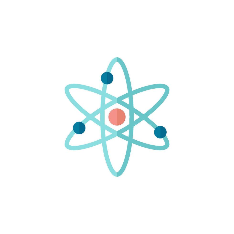 Atom structure icon in flat color style. Science technology school college education molecule particles vector