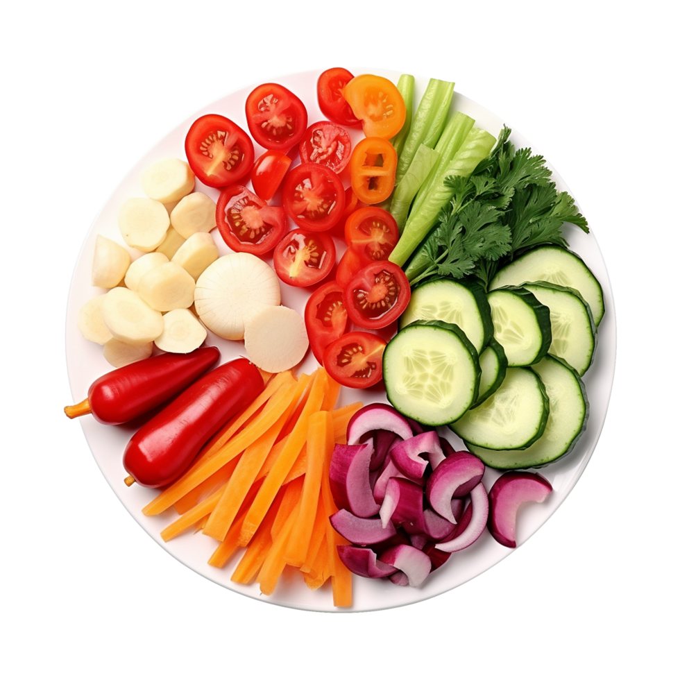 AI generated Fresh mixed vegetables in a bowl view isolated on transparent background png