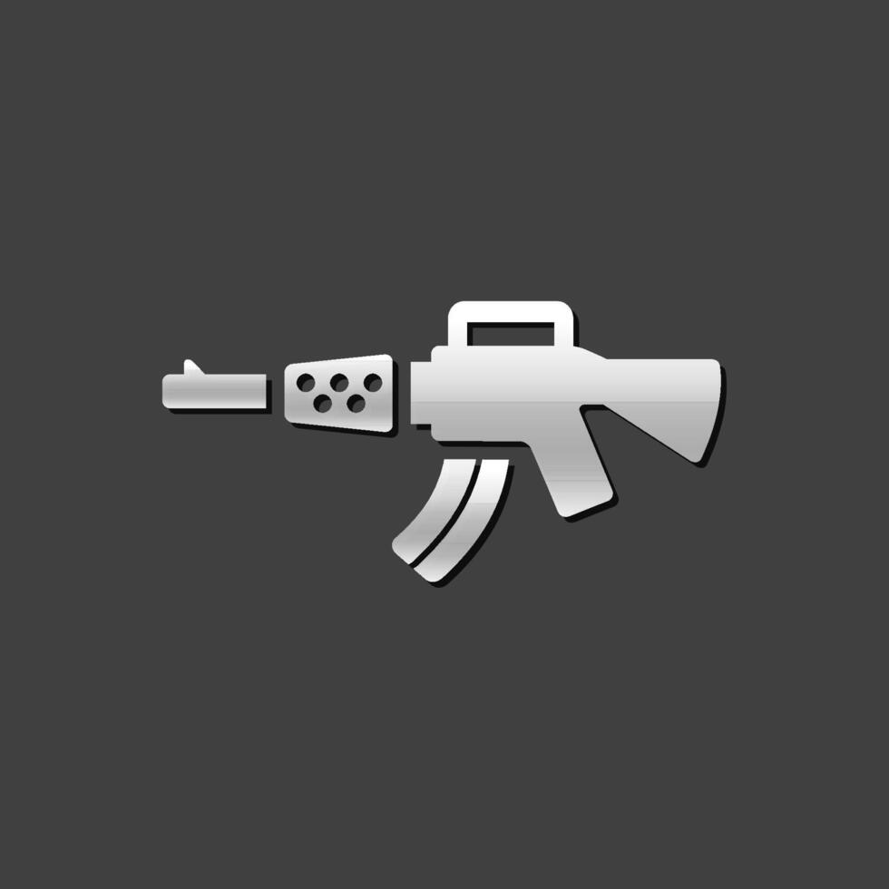 Assault riffle icon in metallic grey color style. Military weapon vector