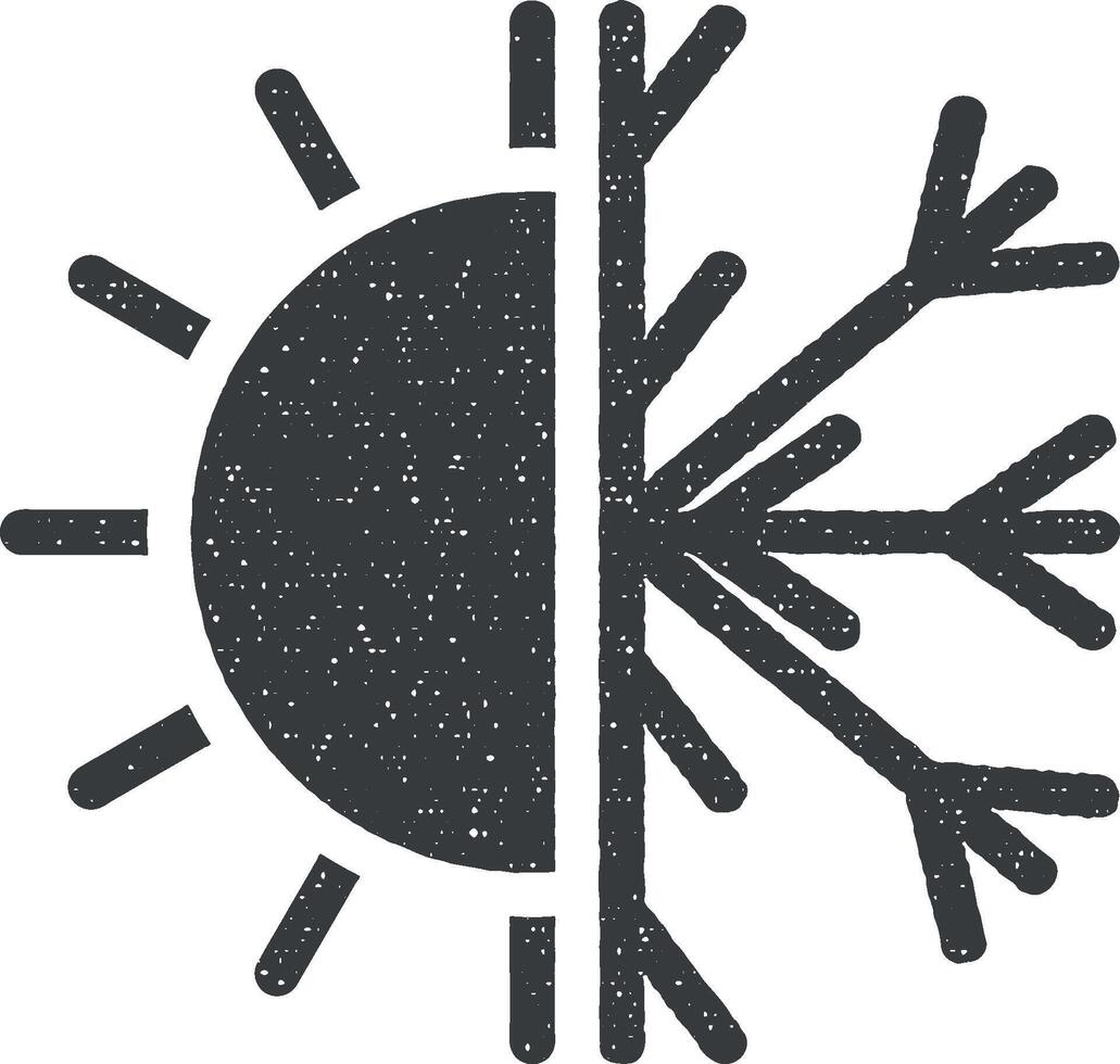 Sunny, snowy weather vector icon illustration with stamp effect