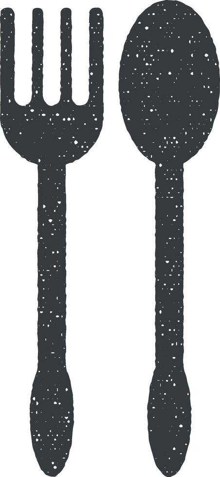 fork and spoon vector icon illustration with stamp effect